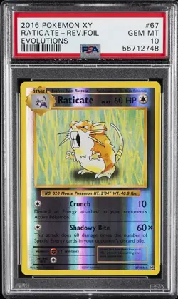 2016 POKEMON XY EVOLUTIONS #67 RATICATE-REVERSE FOIL PSA 10 - Image 1