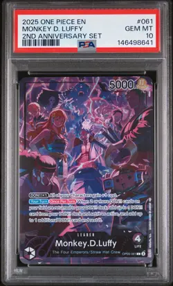 2025 ONE PIECE ENGLISH VERSION 2ND ANNIVERSARY SET #061 MONKEY D. LUFFY PSA 10 - Image 1