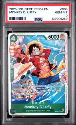 2025 ONE PIECE PRB02 #005 MONKEY D. LUFFY PSA 10 - Image 1