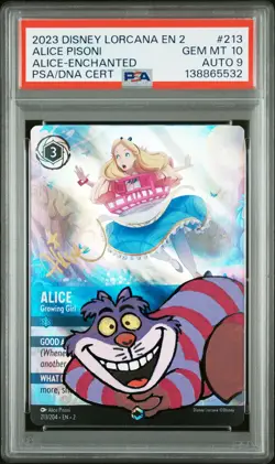 2023 DISNEY LORCANA ENCHANTED #213 ALICE SIGNED BY ALICE PISONI PSA 10 AUTO 9 - Image 1