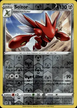 Scizor Rare SWSH02: Rebel Clash 128/192 Metal Reverse Holo Pokemon Card - Image 1
