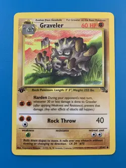 1st Edition Graveler 37/62 Fossil Set Rare Vintage 1999 Pokemon Card - NM - Image 1