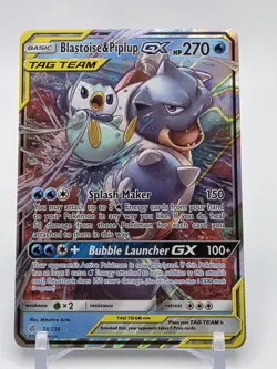 Pokemon TCG Blastoise and Piplup Holo Card 38/236 GX Tag Team - Image 1