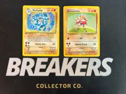 1999 Base Set Vintage Pokemon 2 Card Lot: Holo 1st Edition Machamp & Hitmonchan - Image 1