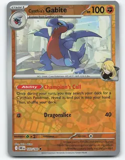 Cynthia's Gabite #103/182, Reverse Holo Pokemon card - Image 1