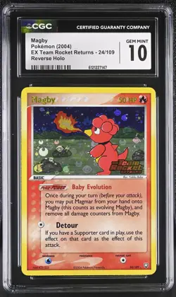 CGC 10 Magby EX Team Rocket Returns 24/109 Reverse Holo STAMPED Pokemon Card - Image 1