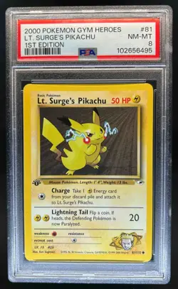 2000 Pokemon Gym Heroes 1st Edition Lt. Surge's Pikachu #81/132 PSA 8 - Image 1