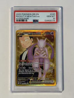2025 POKEMON DESTINED RIVALS TEAM ROCKET'S MEWTWO EX 240/182 HYPER RARE PSA 10 - Image 1