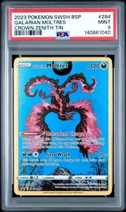 PSA 9 Galarian Moltres SWSH284 Crown Zenith Tin Promo Pokemon Card Holo 2023 - Image 1