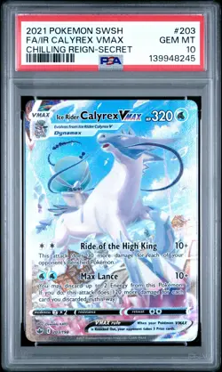 2021 POKEMON SWSH CHILLING REIGN #203 FULL ART/ICE RIDER CALYREX VMAX PSA 10 - Image 1