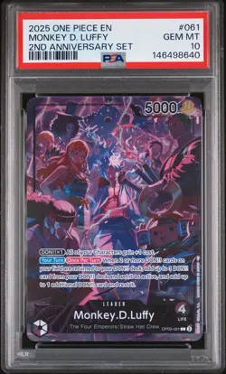 2025 ONE PIECE ENGLISH VERSION 2ND ANNIVERSARY SET #061 MONKEY D. LUFFY PSA 10 - Image 1