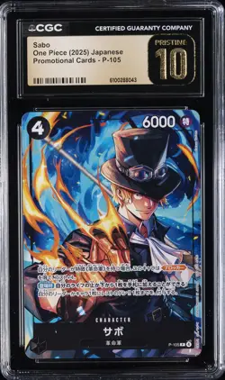 2025 ONE PIECE JAPANESE PROMO CARDS #P-105 SABO CGC 10 PRISTINE - Image 1