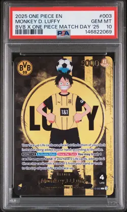2025 ONE PIECE PROMOS BVB X ONE PIECE MATCH DAY 2025 #003 MONKEY D. LUFFY PSA 10 - Image 1