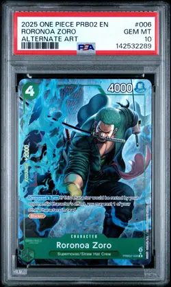 2025 ONE PIECE PRB02 ALTERNATE ART #006 RORONOA ZORO PSA 10 - Image 1