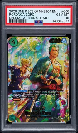 2026 ONE PIECE EB04-THE AZURE SEA'S SEVEN ALTERNATE ART #006 RORONOA ZORO PSA 10 - Image 1