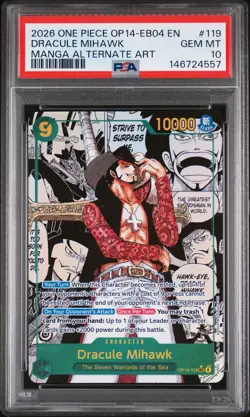 2026 ONE PIECE MANGA ALTERNATE ART OP14-EB04-119 DRACULE MIHAWK PSA 10 - Image 1