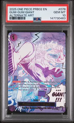 2025 ONE PIECE PRB02-PREMIUM BOOSTER ALTERNATE ART #078 GUM-GUM GIANT PSA 10 - Image 1