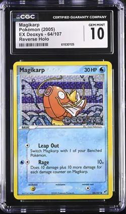 CGC 10 GEM MINT Magikarp 2005 EX Deoxys 64/107 Reverse Holo Stamped Pokemon Card - Image 1
