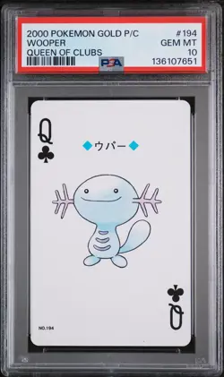 2000 POKEMON GOLD VERSION PLAYING CARDS QUEEN OF CLUBS #194 WOOPER PSA 10 - Image 1