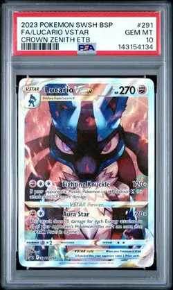 Pokemon Lucario VSTAR Crown Zenith ETB Full Art Promo SWSH291 PSA 10 Gem Mint - Image 1