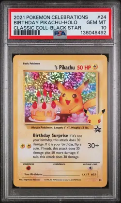 8492 Birthday Pikachu 2021 Pokemon Sword Shield Celebrations Classic #24 PSA 10 - Image 1