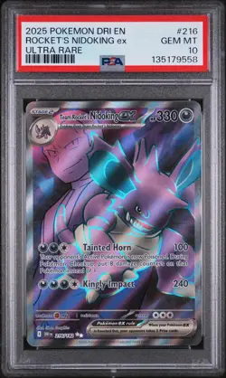 PSA 10 GEM MINT Team Rocket's Nidoking EX 216/182 FULL ART Pokemon Card 558 - Image 1