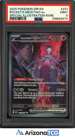 Pokemon 2025 Team Rocket's Mewtwo ex 231/182 Full Art SIR Destined Rivals PSA 9 - Image 1
