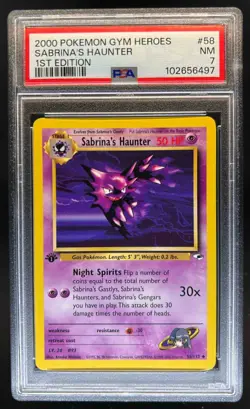 2000 Pokemon Gym Heroes 1st Edition Sabrina's Haunter #58/132 PSA 7 - Image 1
