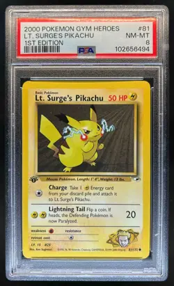 2000 Pokemon Gym Heroes 1st Edition Lt. Surge's Pikachu #81/132 PSA 8 - Image 1