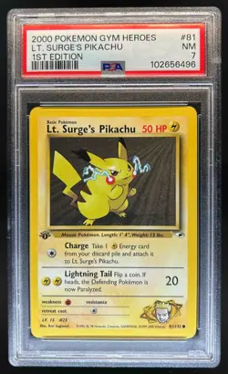 2000 Pokemon Gym Heroes 1st Edition Lt. Surge's Pikachu #81/132 PSA 7 - Image 1