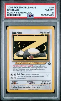 PSA 8 NM-MINT Snorlax 49 "Z" WOTC League Promo Black Star Pokemon Card 429 - Image 1