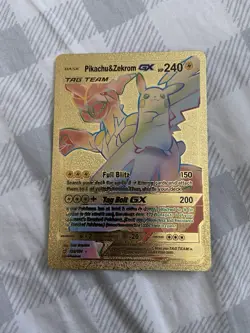 POKEMON PIKACHU & ZEKROM GX TAG TEAM GOLD FOIL RAINBOW CARD Gold Foil ✨ Fan Art - Image 1