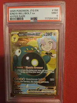 PSA 9 Pokemon 2025 JTG Hyper Rare Card #188 Iono's Bellibolt EX PSA 9 - Image 1