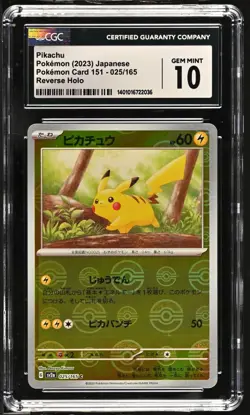 2023 POKEMON JAPANESE PIKACHU 151 REVERSE HOLO 025/165 CGC GEM MINT 10 - Image 1
