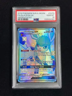 2019 Pokemon TCG English Glaceon GX SV55/SV94 Hidden Fates Holo PSA 10 FN45 - Image 1