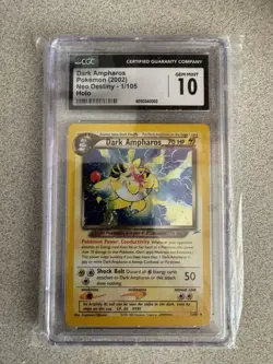 2002 Dark Ampharos Pokemon Neo Destiny Unlimited 1/105 Holo CGC 10 - Image 1