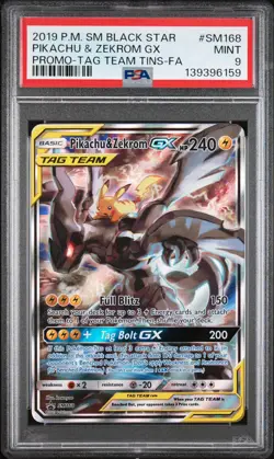 6159 Pikachu & Zekrom GX 2019 Pokemon Sun Moon Tag Team Promo #SM168 PSA 9 - Image 1