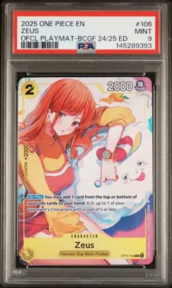 2025 ONE PIECE PROMOS PLAYMAT-BANDAI CARD GAMES FEST 24-25 #106 ZEUS PSA 9 MINT - Image 1