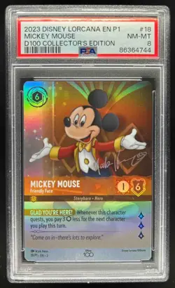 2023 Disney Lorcana D100 Collectors Edition Mickey Mouse #18/PI PSA 8 - Image 1