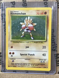 Pokemon TCG Hitmonchan Base Set Holo Unlimited Rare Card 7/102 - Image 1