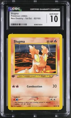 CGC 10 2002 1st Edition Neo Destiny Slugma 82/105 Pokemon Card - Image 1