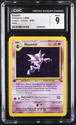 CGC 9 MINT Haunter 6/62 Holo 1st Edition Fossil 1999 Pokemon Card - Image 1