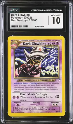 CGC 10 GEM MINT Dark Slowking 20/105 Rare Neo Destiny Vintage WOTC 2002 Pokemon - Image 1