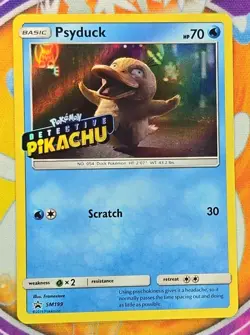 🔥2019 Pokemon RARE Promo Psyduck Holo Detective Pikachu Stamp #SM199 Fresh👍📈 - Image 1