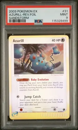 2003 POKEMON EX SANDSTORM #31 AZURILL-REVERSE FOIL PSA 9 - Image 1