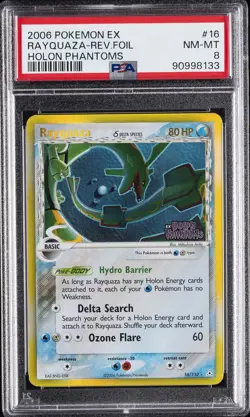 2006 POKEMON EX HOLON PHANTOMS #16 RAYQUAZA-REVERSE FOIL PSA 8 - Image 1