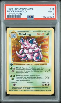 1999 POKEMON GAME 1ST ED #11 NIDOKING-HOLO PSA 9 - Image 1