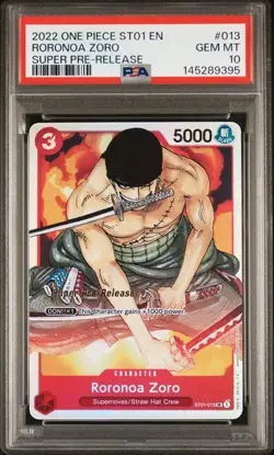 2022 ONE PIECE -STRAW HAT CREW SUPER PRE-RELEASE RORONOA ZORO PSA 10 ST01- 013 - Image 1