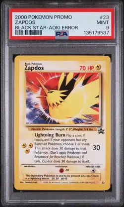 PSA 9 MINT Zapdos 23 TOSHINAO AOKI ERROR Promo Black Star Pokemon Card 587 - Image 1