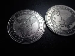 Pokemon Card Meiji Promo Battle Coin Silver Eevee x2 #6301 PLAY - Image 4